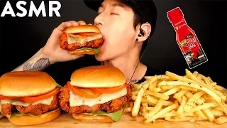 ASMR NUCLEAR FIRE CHICKEN SANDWICH & GARLIC FRIES MUKBANG (No Talking) COOKING & EATING SOUNDS