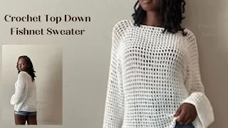 @crochetcabin6160 Crochet, top down, fishnet sweater.
