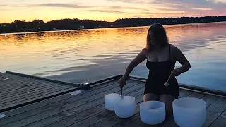 Sunset Soundbath • Loons & Landscape Scenery • 432Hz Singing Bowls • ASMR Meditation Music