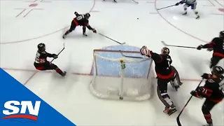 Jake Virtanen Capitalizes After Marcus Hogberg Misplays Puck Behind Net