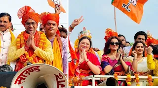 Azamgarh में Dinesh Lal Yadav, Akshara Singh और Aamrapali dubey का Road Show,2 किमी तक लगी भारी भीड़