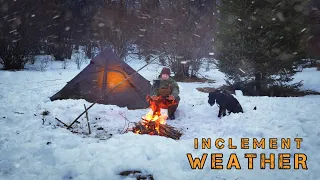 2 DAY Winter Hot Tent Overnight In Inclement Weather - Camping With Dog