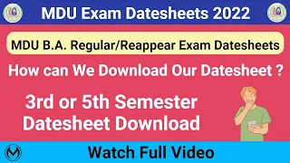 MDU Regular Course Fresh, Reappear Exams Datesheet | Download Datesheet For BA Course |