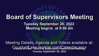 County of Lake Board of Supervisors Meeting · Tuesday 09/20/2022