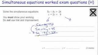 How to do Simultaneous Equations GCSE Maths revision Higher exam qu (elimination & substitution)