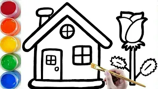 How to draw a House With Rose | Easy Simple House Drawing |