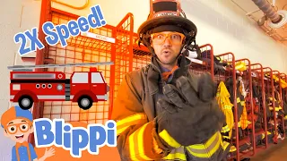 Blippi Visits a Firetruck Station at 2x Speed!