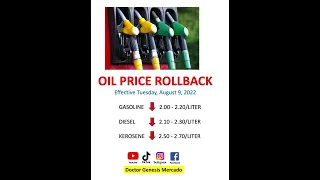 OIL PRICE ROLLBACK Effective Tuesday, August 9, 2022 | Philippines