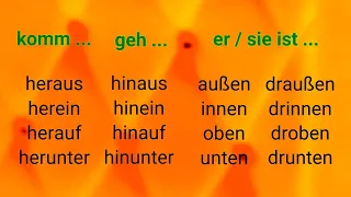 Deutsch, Präfixe, Präpositionen, Adverbien, hinein, hinaus, #hinher #hin #her, herein, rein, raus,
