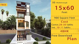 3D Home Design | 15x60 House Plan | 900 Square foot | 100 Gaj | 4BHK | Terrace Garden | HouseDoctorZ