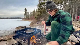 Wilderness Hot Tent Winter Camping: Catching Fish And Eating Them