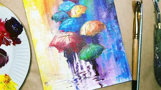 RAIN IN THE CITY | Multi-colored umbrellas | How to draw simply 🎨🌧