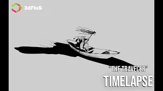 Blender 2D/3D Grease pencil timelapse "The Traveler"
