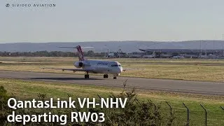 QantasLink (VH-NHV) taxiing on Alpha and departure on RW03 at Perth Airport.