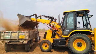 tractor na Fera|| loader thi kevirite bharva|| JCB 3DX PLUS 🚜..|| powertrac439 with trolly||