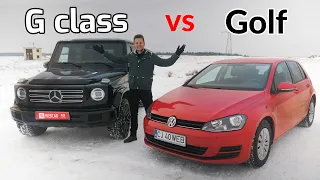 Mercedes G class vs Volkswagen Golf - Cât de mult contează ANVELOPELE?