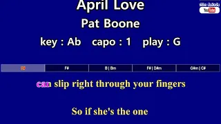 April Love - Pat Boone (Karaoke & Easy Guitar Chords)  Key : Ab  Capo : 1