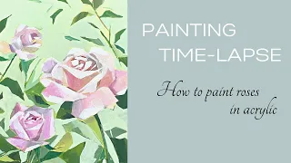 How to Paint Roses with Acrylic- Painting Timelapse