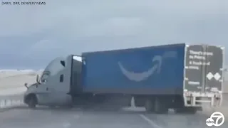 CRAZY VIDEO: Amazon truck nearly flips over due to high winds