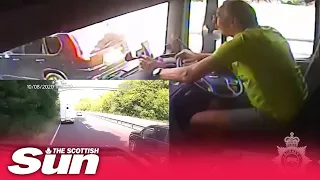 Shocking moment lorry driver smashes into back of van while texting on mobile leaving 3 injured