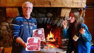 Asado Barbecue in the FIREPLACE in Canada 🔥 Easting GRILLED Meat (Chorizo ​​Steak + Souvlaki Pork)