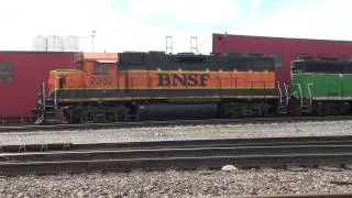 BNSF GP38-2 & GP39E starting up at Stacy Street Yard, 5-20-2010