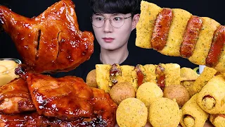 ENG SUB) ASMR SPICY BBQ CHICKEN & TTEOKBOKKI & CHEESE BALLS EATING SOUNDS MUKBANG 치킨 먹방ASMR MUKBANG