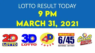 Lotto Result Today March 31 2021 9pm Ez2 Swertres 2D 3D 4D 6/45 6/55 PCSO