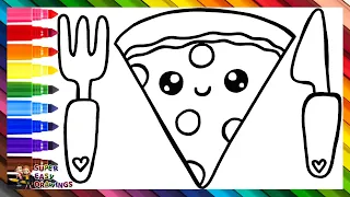 Drawing and Coloring a Cute Slice of Pizza with Cutleries 🍕🍽️🌈 Drawings for Kids