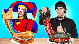 Rainbow vs Dark Cooking Challenge || Que tipo de comida você prefere? Por 123 GO!