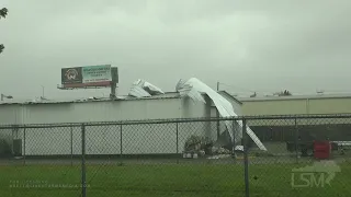 08-29-2021 New Orleans, LA-Hurricane Ida Roof Flying Off Building, Tree Damage, and Pumping Water