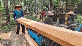 Proses pembuatan balok dan usuk kayu trembesi ‼️ Gergaji mesin serkel rakitan