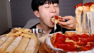 ASMR Pepperoni Chicago Pizza Sweet Potato Cheese Stick MUKBANG EATING Sound