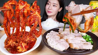 통통한 매콤낙지볶음 & 수육 보쌈 & 포기김치 먹방 ASMR MUKBANG | Spicy Stir-fried Ocoputs & Boiled Pork & Kimchi 🇰🇷 タコ炒め