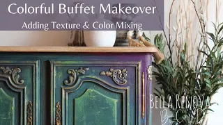 Colorful Buffet Makeover | Blend Paint On Furniture | Mixing Paint Colors & Adding Texture