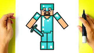 How to DRAW STEVE with DIAMOND ARMOR MINECRAFT