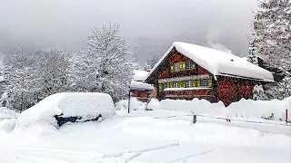 Сильный снегопад в Клостерсе ❄️ Швейцария 4K 🇨🇭