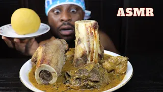 Mukbang Asmr Big Bone Marrow Ogbono Soup,Beef Belly & Garri Fufu. African Food Mukbang in Japan.