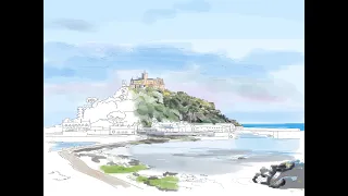 Colour Sketch Cornwall - St Michael's Mount in Progress