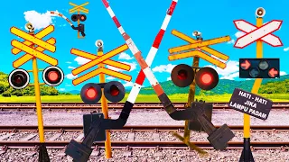 【踏切アニメ】飛び方を教えてもらうふみきりカンカン😂😂😂Railroad crossing learning how to fly!!