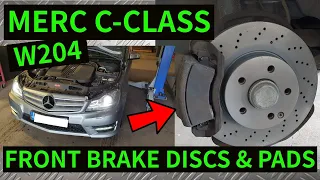 MERCEDES C-CLASS W204 - How To Replace Front Brake Discs & Pads Change Swap Replacement (295mm Disc)