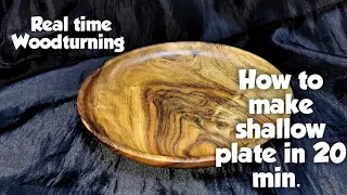 Wood turning in real time - How to make shallow wooden plate in 20min