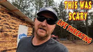 DOCTOR SAYS I WAS LUCKY  | off-grid cabin, tiny house, build live edge siding, Tractor