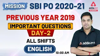 MISSION SBI PO 2020-21 | SBI PO English Previous Year Important Questions 2019 All Shifts (Day-2)