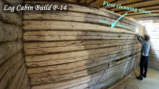 Renovating a 128 year old forgotten log cabin (part14) - Cleaning the log walls