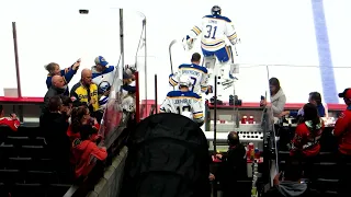 Sabres arrive for their pre-game warm-up at the Sabres @ Senators hockey game