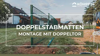 Doppelstabmatten mit Doppeltor auf Gras | Montageanleitung