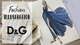 Fashion illustration-Watercolor Technique-Dolce & Gabbana