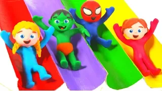 SUPERHERO BABIES & THE MULTICOLOR SLIDES ❤ Superhero Babies Play Doh Cartoons For Kids