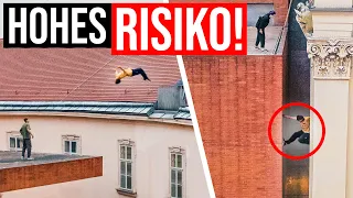 IRRER Backflip von Dach zu Dach! | & GEFÄHRLICHE Flucht vom Hausdach! | Parkour in Wien 🇦🇹